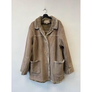 Mulberry‎ Street Coat Womens 2X Beige Faux Suede Faux Fur Lined Button Front